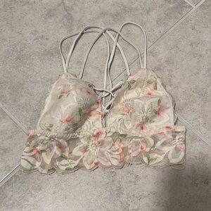 PINK Victoria's Secret Floral Lace Camisole - Cream and Pink